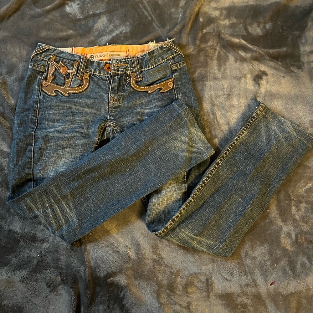 Blue Boot Cut Jeans with Classic Stitching